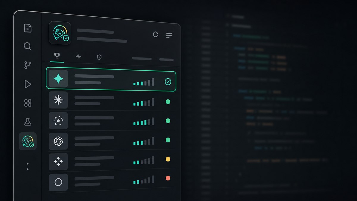 The Model Advisor sidebar in VS Code showing a ranked list of GitHub Copilot models with latency bars and health indicators.